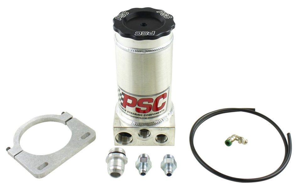PSC Motor Sports SR146-6-10 Power Steering Pump Reservoir Gen IV 8.25 in. w/Clamp Number 6 Return And Number 10 Feed Power Steering Pump Reservoir