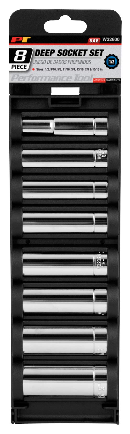 Performance Tool W32600 8-Piece 1/2-Inch Drive 12 Point SAE Deep Socket