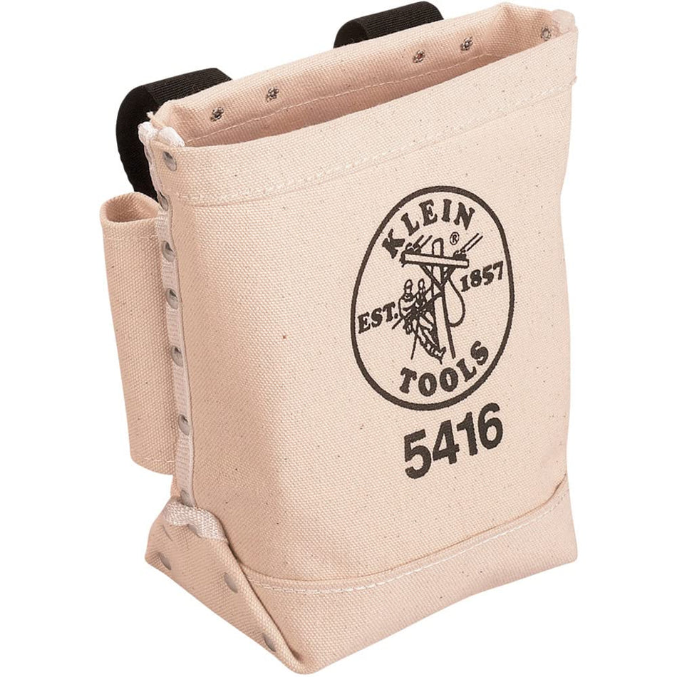 Klein Tools 5416 Tool Pouch, Small Tool Bag for Bolt Storage with Bull Pin Loops and Belt Strap Connect, 5 x 10 x 9-Inch