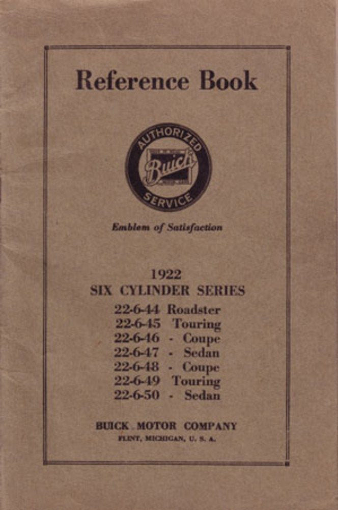 bishko automotive literature 1922 Buick 6 Cylinder Reference Book Owners Manual User Guide Operator Book
