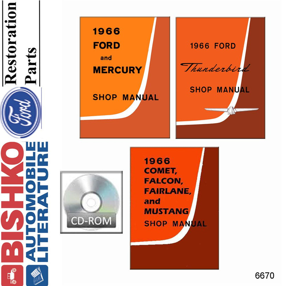 bishko automotive literature 1966 Ford Car Shop Service Repair Manual CD Engine Drivetrain Electrical OEM