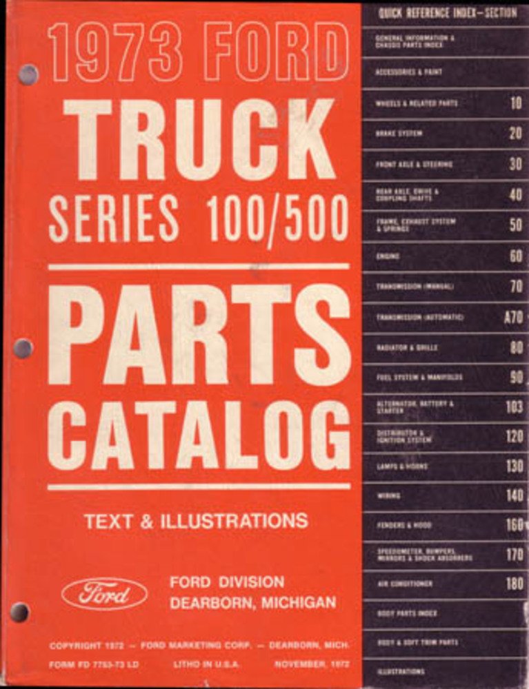 bishko automotive literature 1973 Ford Truck 100-500 Part Numbers Book List Catalog Interchange Drawings