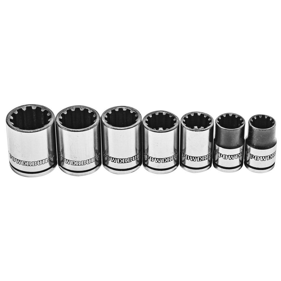 Powerbuilt 3/8-Inch Drive Universal Socket Set, 7 Piece, Fits SAE and Metric, Size Markings - 642054