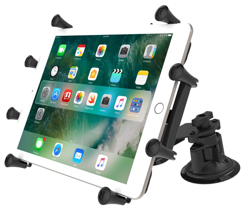 RAM MOUNTS (RAM-B-189-PIV1-UN9U Dual Articulating Suction Cup with Universal X-Grip Iii Holder for Large Tablets