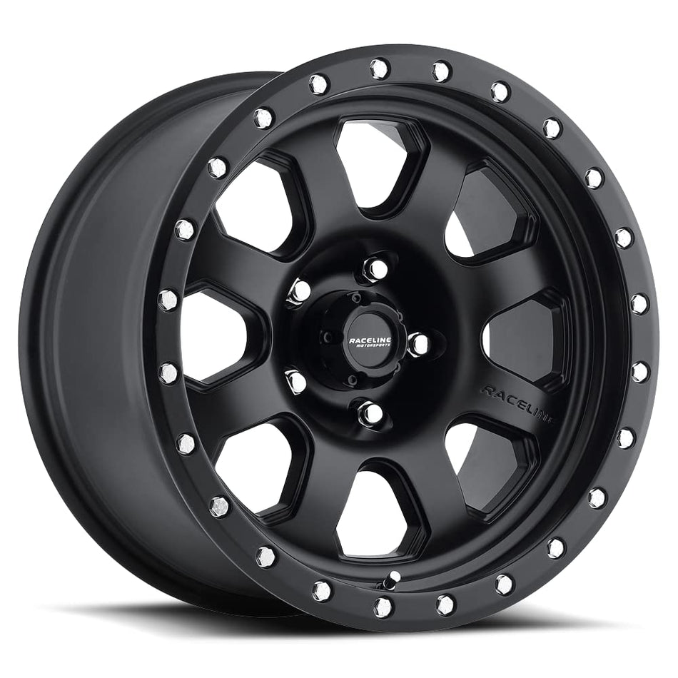 Raceline Wheels 929B AVENGER Wheel Black 17X98X6.5 Bolt Pattern -12mm Offset/(4.5B/S) 8 Spoke Aluminum Passenger Car Wheels, Full Size Replacement Black Car Rims