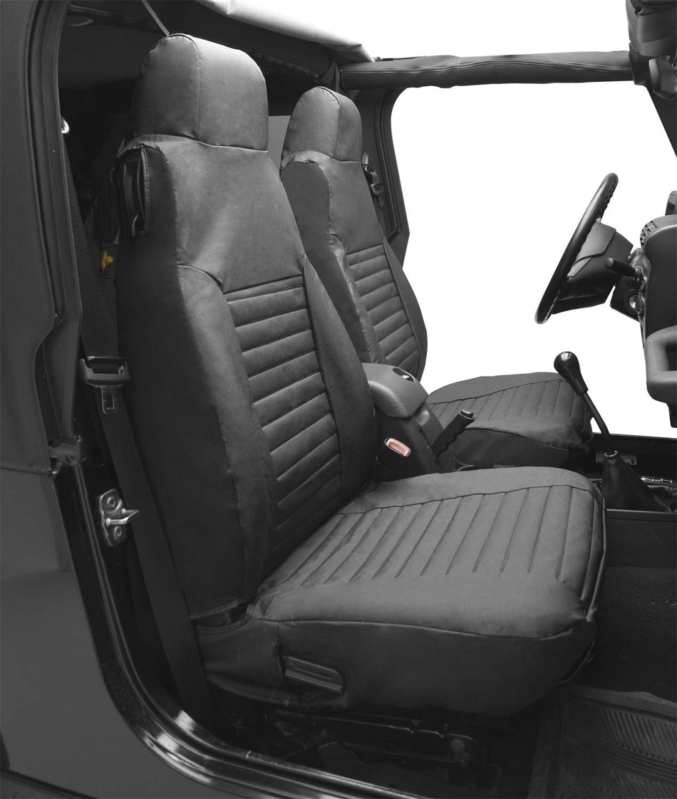 Bestop 2922615 Black Denim Seat Covers for Front High-Back Seats - Jeep 1997-2002 Wrangler; Sold as Pair; Fit Factory Seats