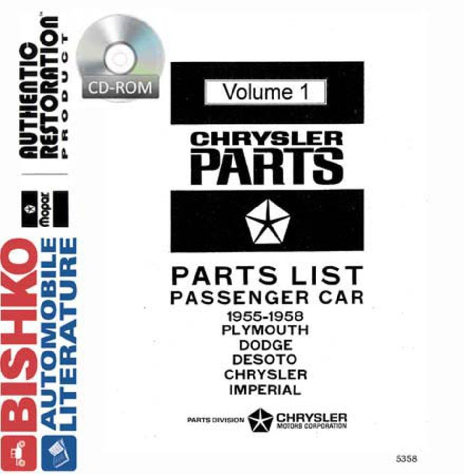bishko automotive literature 1955 1956 1957 1958 Chrysler Dodge Plymouth Part Numbers Book CD Interchange