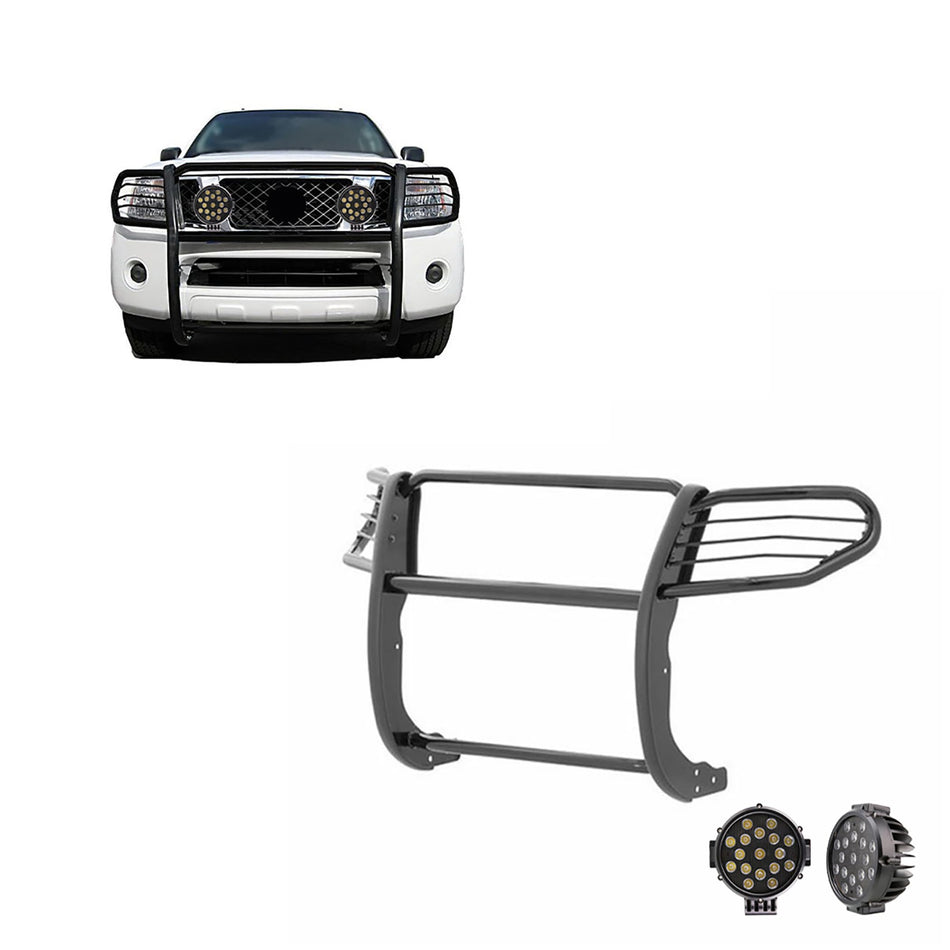 Black Horse Grille brush Bumper Guard Modular Black Come With pair of 7.0Dia.LED Lights with Black Trim Rings Compatible with 2005-2021 Nissan Frontier2005-2007 Nissan Pathfinder-17A110200MA-PLB
