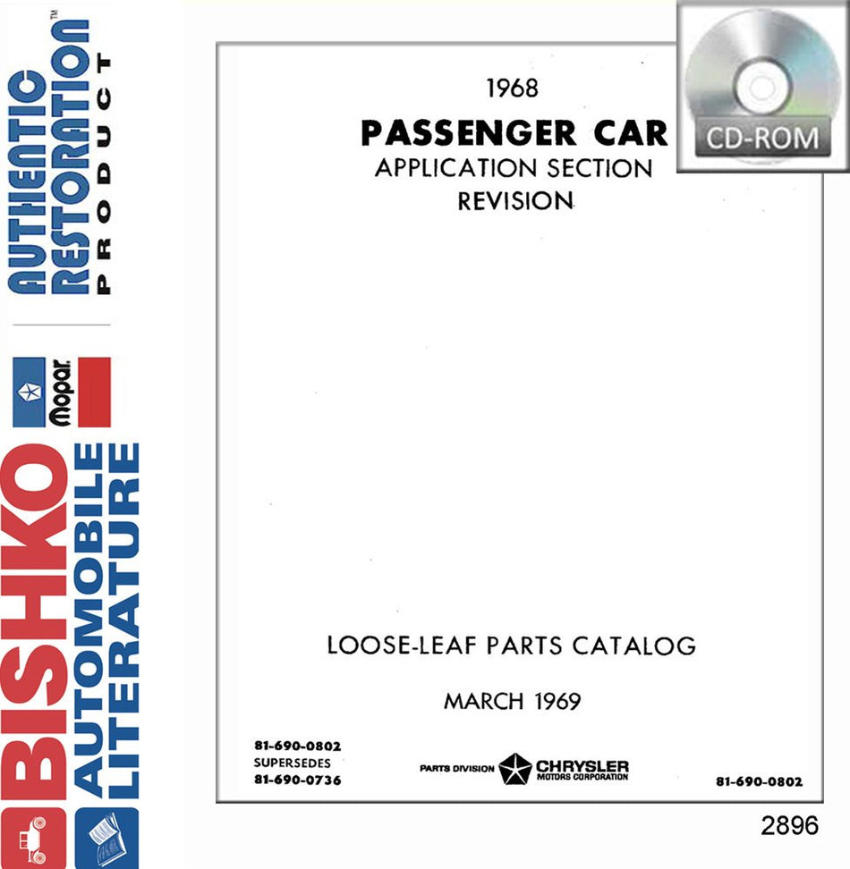 bishko automotive literature 1968 Mopar Chrysler Dodge DeSoto Plymouth Parts Numbers Book List CD Interchange