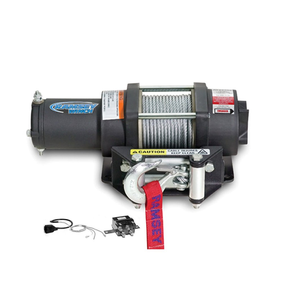 Ramsey 115004 Winch (ATV, 2,500 pounds, Roller Fairlead, Power in/Out, 3/16 x 50 Cable, Handlebar Switch)