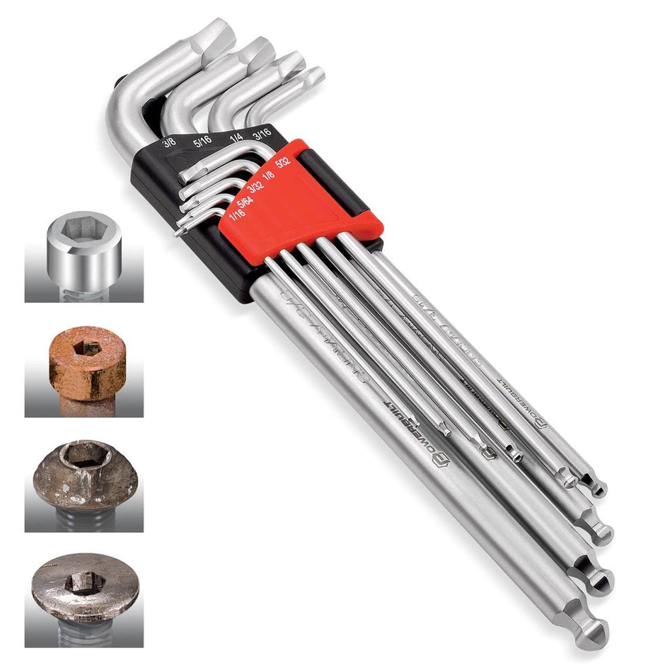 Powerbuilt - 9 Pc. SAE Zeon Hex Key Wrench Set, Hand Tools, Wrenches - Hex Keys, L-Type (642624)