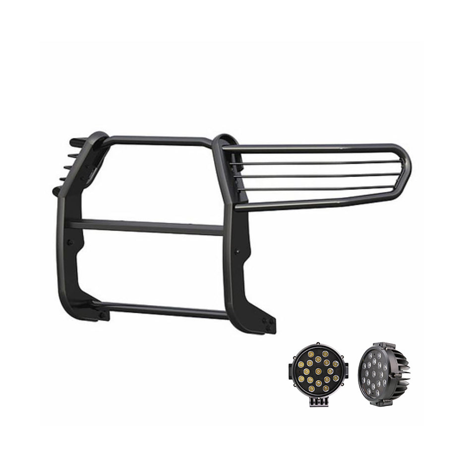Black Horse Grille brush Bumper Guard Modular Black Come With pair of 7.0Dia.LED Lights with Black Trim Rings Compatible with 08-22 Sequoia07-21 Tundra(Excl. 08-21 Platinum/Limited)-17A098900MA-PLB