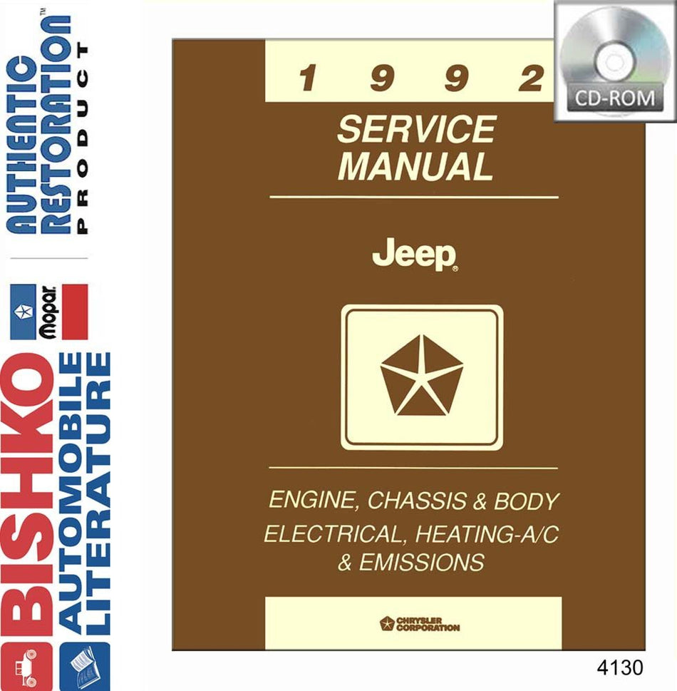 bishko automotive literature 1992 Jeep Cherokee Comanche Wrangler Shop Service Repair Manual CD Engine