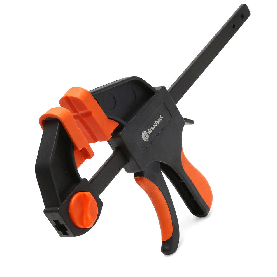GreatNeck 59000 6 Inch Ratcheting Bar Clamp, 13.625 Inch Bar Clamp Spreader Distance, Quick Clamps for Woodworking, Rubber Jaw Pads, One-Handed Operation