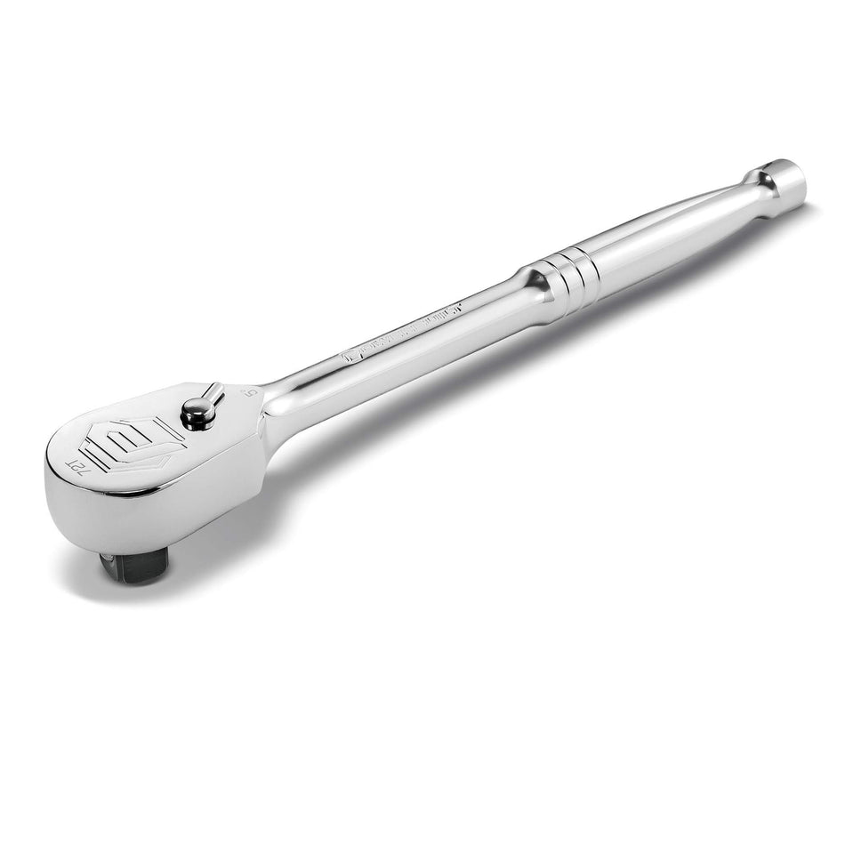Powerbuilt 1/4 Inch Drive Sealed Head Ratchet, 72 Tooth, Reversible Switch, 5 Degree Swing, Spiral Contour Handle - 649930