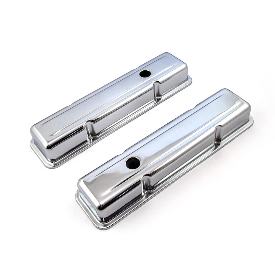 Speedmaster PCE314.1038.02 Fits Chevy SBC 350 Chrome Steel Valve Covers - Short w/Hole