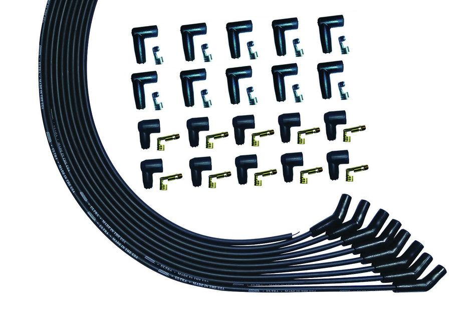 Moroso 51008 Ultra Series Black Universal V8 Spark Plug Wires, 135 Degree Plug Ends