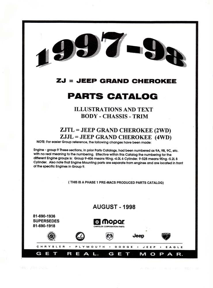 bishko automotive literature 1997 1998 Jeep Parts Numbers Book List Guide Interchange Drawings