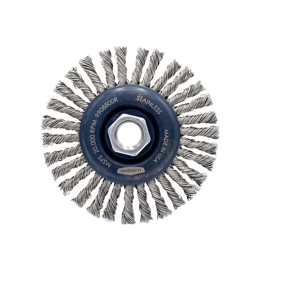 Osborn, 4 Dia. Stringer Bead Brush, 0.02 Fill Dia., 5/8-11 Arbor Hole, 3/4 Trim Length, 5/16 Face Width