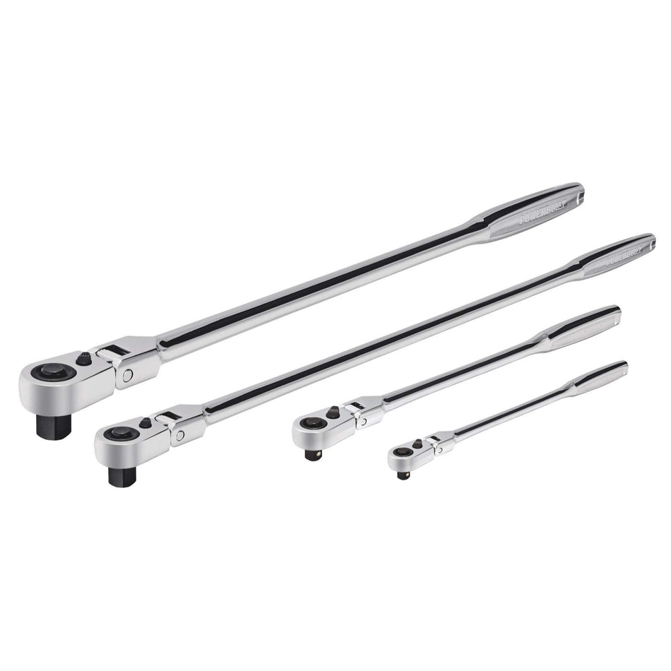 Powerbuilt 4 Piece 72 Tooth Pro Tech Long Reach Flex Head Ratchet Set with Contour Handles - 240238