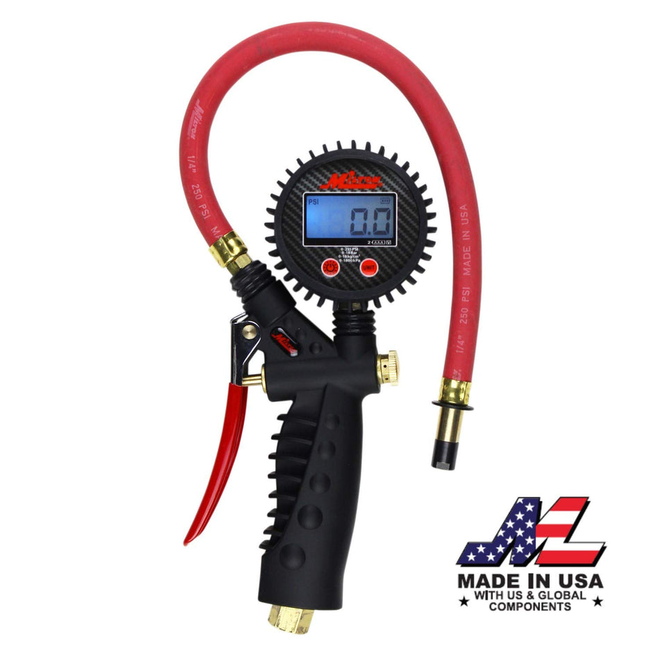 Milton Pro Digital Tire Pressure Gauge S-574D, Straight Foot Chuck, Pistol Grip Handle, Easy to Read 0.1 Display, 255 PSI Max Pressure, 15 Inch Hose, 1/4 NPT (PSI, kPa, Bar, and kg/cm2)