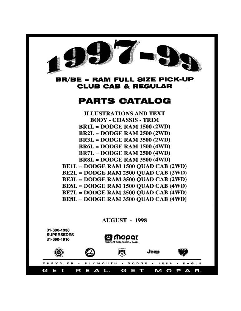 bishko automotive literature 1997 1998 1999 Dodge Truck Part Numbers Book List Catalog Interchange Drawings