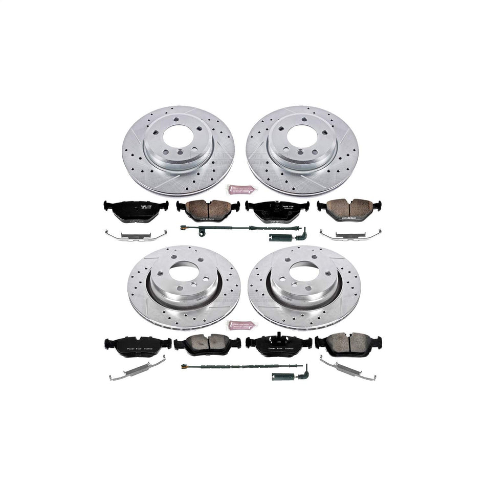 Power Stop K871 Front and Rear Z23 Carbon Fiber Brake Pads with Drilled & Slotted Brake Rotors Kit