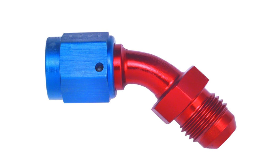 Aeroquip FBM3148 45 deg. Male To Female Swivel Flare -6AN Dash Size x -6AN Dash Size Aluminum Red/Blue Anodized Bulk Packaged 45 deg. Male To Female Swivel Flare