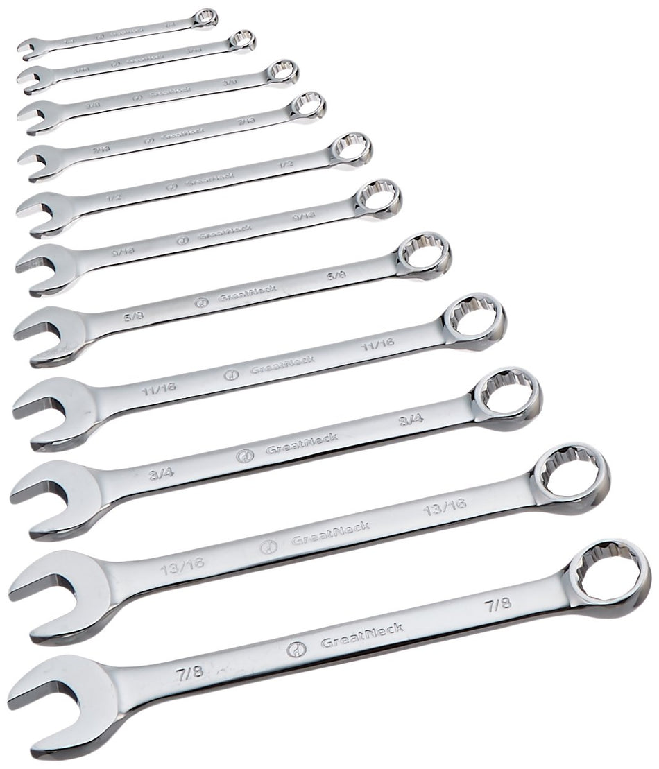 GreatNeck 51004 11-Piece SAE Combination Wrench Set with Rack