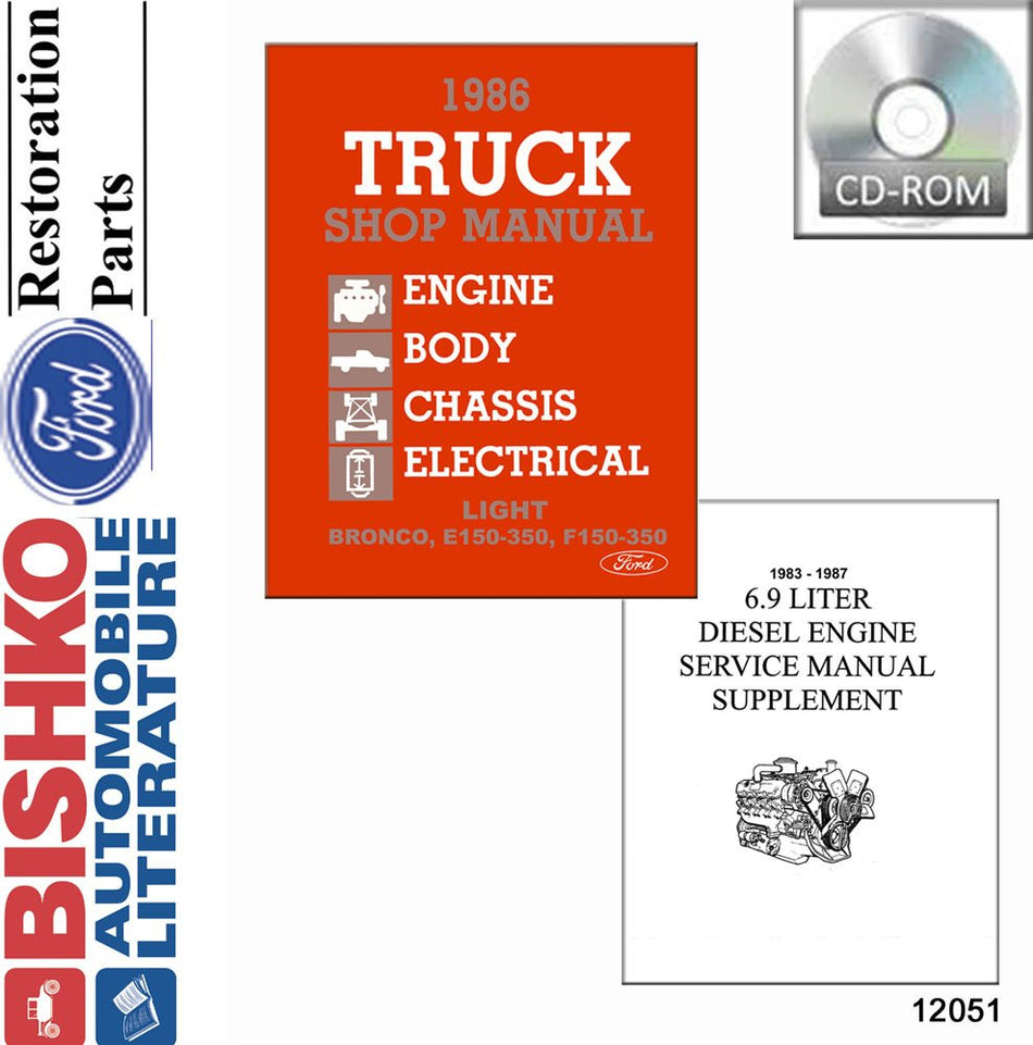 bishko automotive literature - Shop Manual CD for The 1986 Ford Econoline Bronco F100-F350 Pickup w/Diesel Supplement