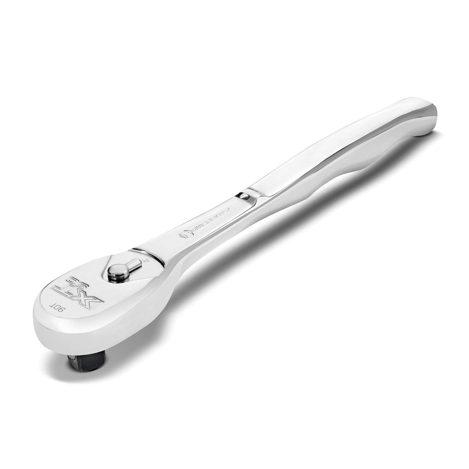 Powerbuilt 1/4 Drive XT90 90 Tooth Professional Ratchet, Seal-Head Ratchet, Full-Polish, Long Handle - 649937