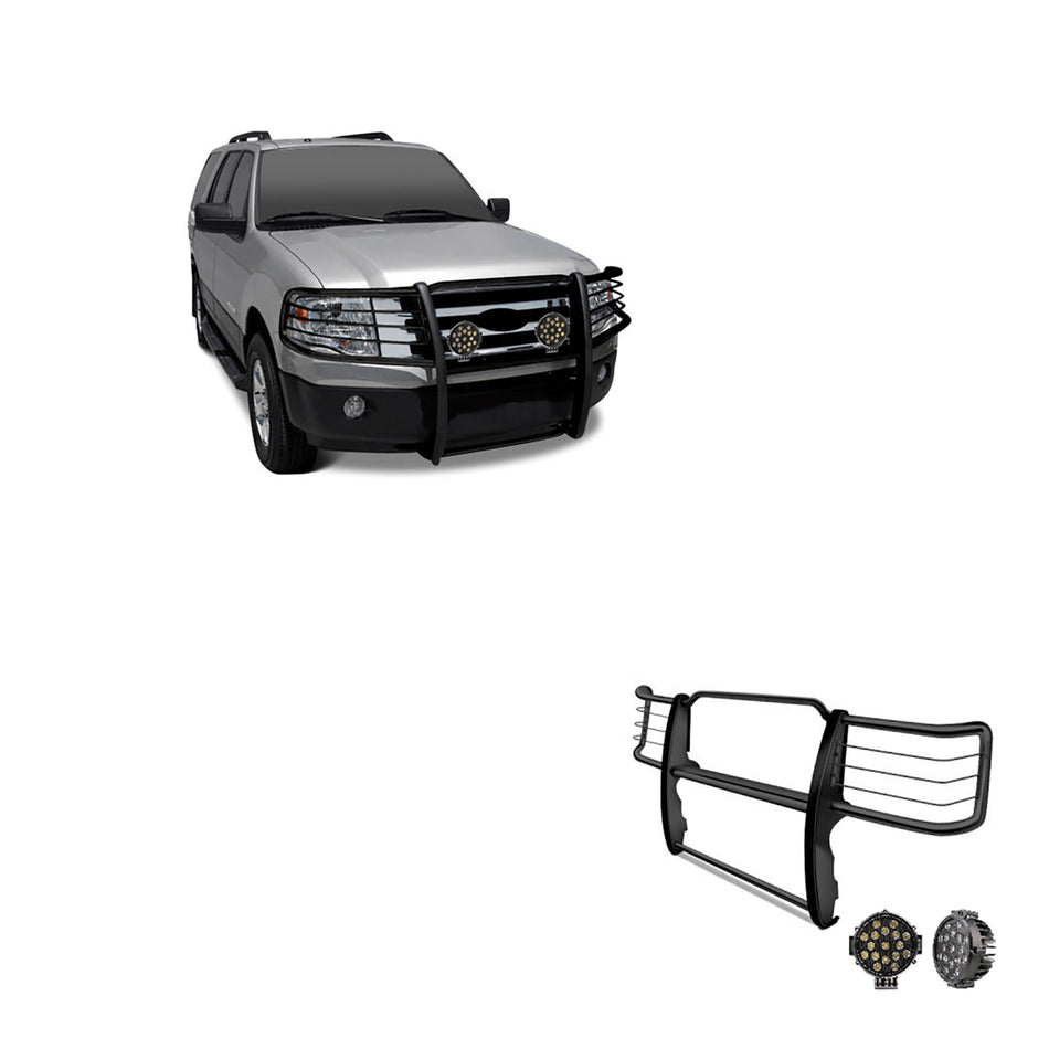 Black Horse Grille brush Bumper Guard Modular Black Come With pair of 7.0Dia.LED Lights with Black Trim Rings Compatible with 1995-2001 Ford Explorer1997-2001 Mercury Mountaineer-17F80218MA-PLB