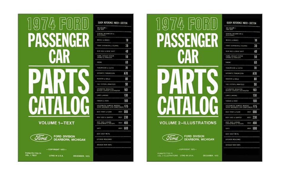 bishko automotive literature 1974 Ford Car, Bronco Parts Numbers Book List Guide Interchange Illustrations