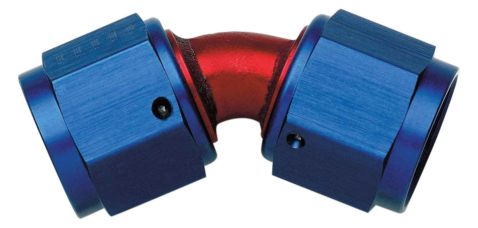 Aeroquip FBM2972 45 deg. Female Flare Swivel -08AN Dash x -08AN Dash Aluminum Red/Blue Anodized Bulk Packaged 45 deg. Female Flare Swivel
