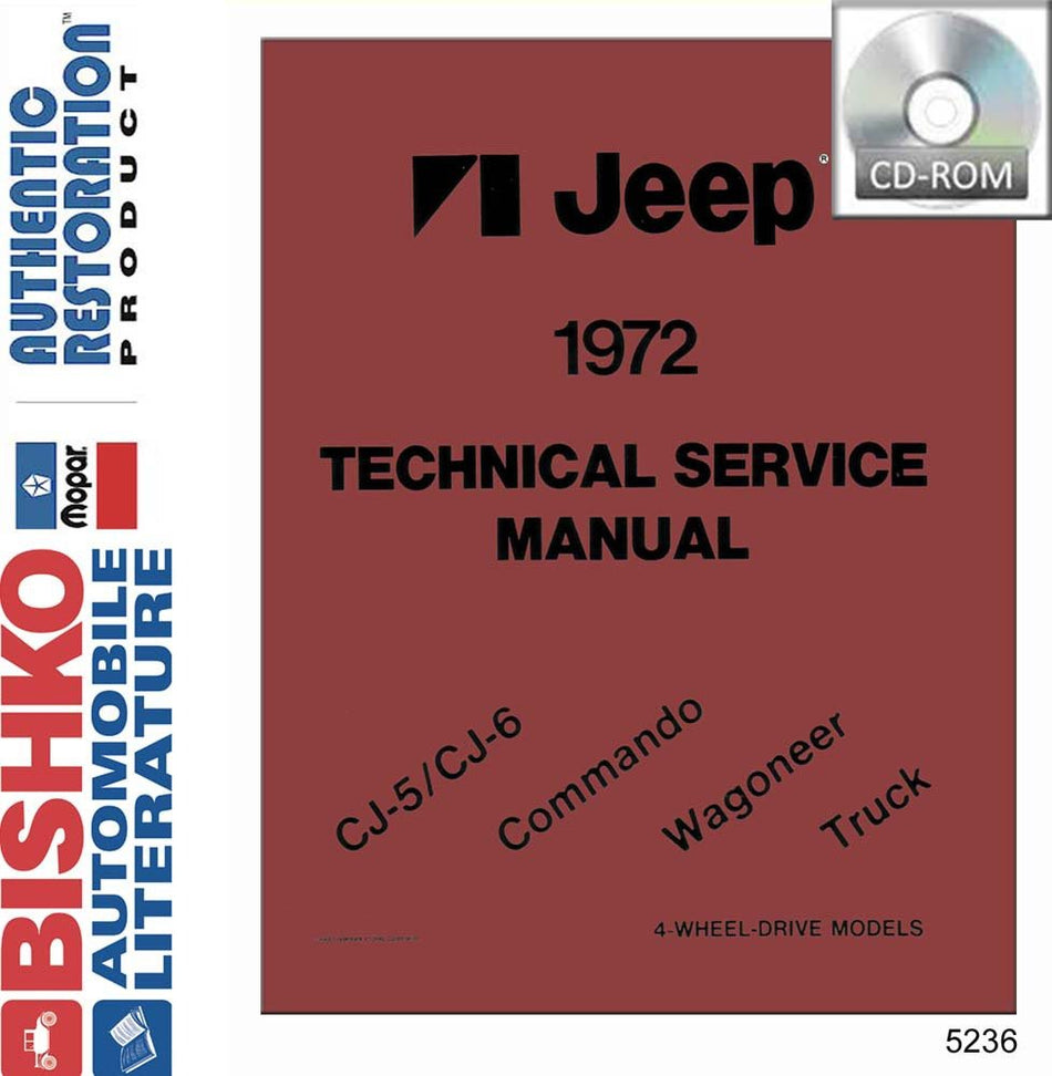 bishko automotive literature 1972 Jeep Cj Wrangler Wagoneer Shop Service Repair Manual CD Engine Electrical