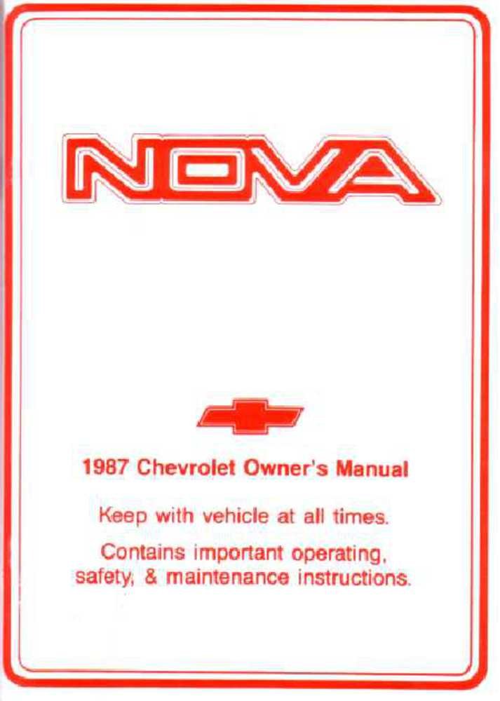 bishko automotive literature 1987 Chevrolet Nova Owners Manual User Guide Reference Operator Book Fuses OEM