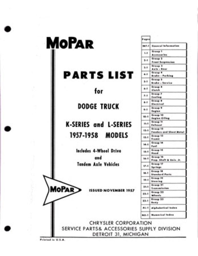 bishko automotive literature 1957 1958 Dodge Truck Parts Numbers Book List Guide Catalog Interchange Factory
