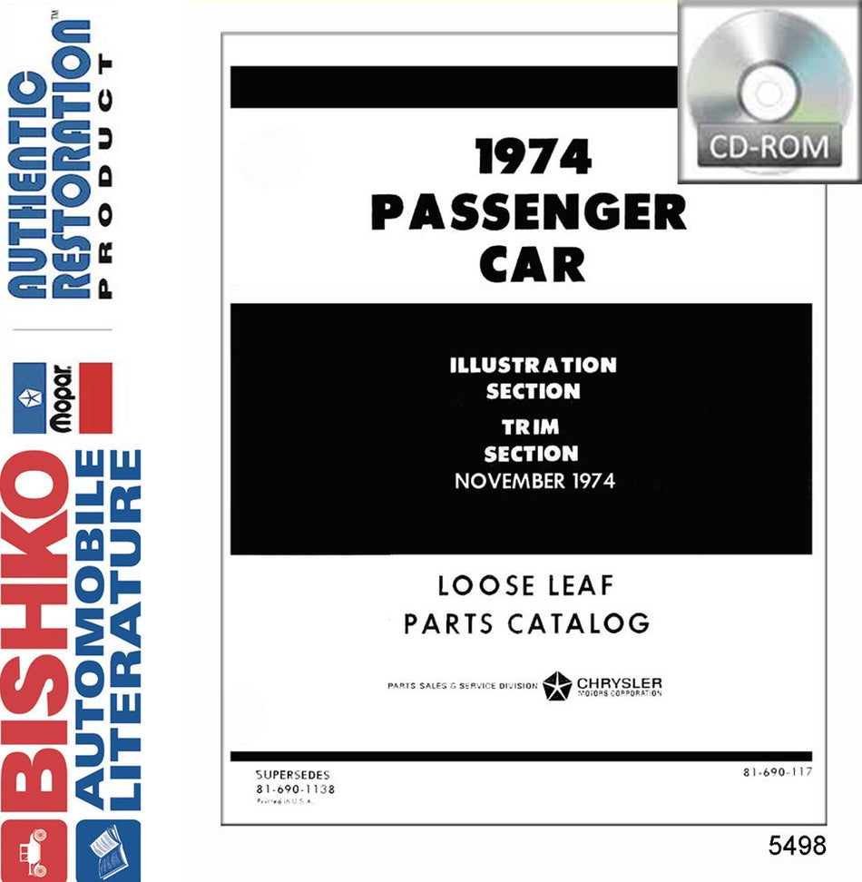 bishko automotive literature 1974 Mopar Chrysler Dodge DeSoto Plymouth Part Numbers Book CD List Guide