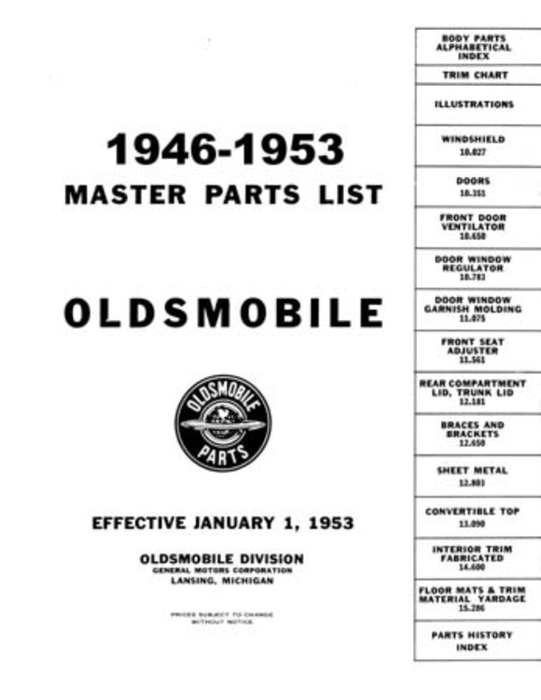 bishko automotive literature 1946 1950 1951 1952 1953 Oldsmobile Parts Numbers Book List Guide Interchange