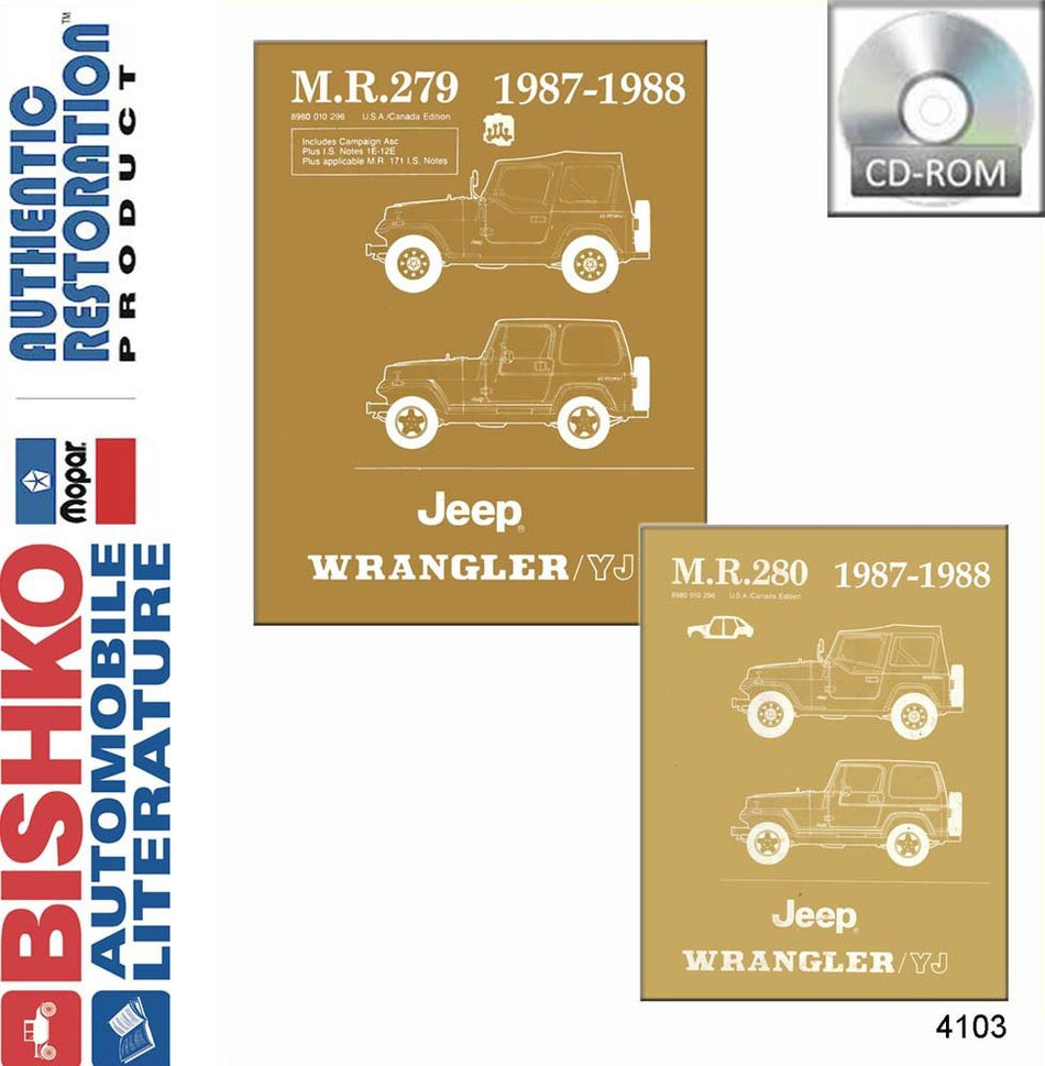 bishko automotive literature 1987 1988 Jeep Wrangler Yj Shop Service Repair Manual CD Engine Electrical