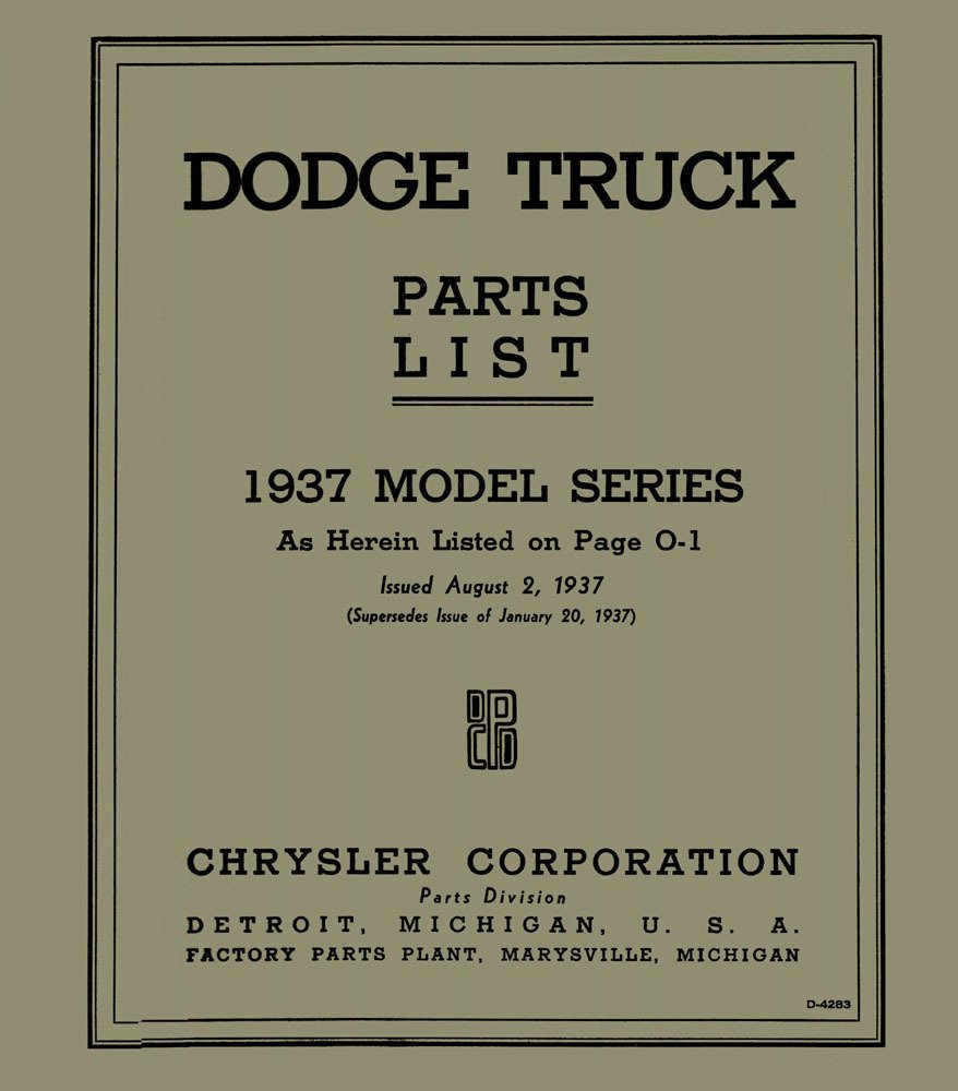 bishko automotive literature 1937 Dodge Truck Part Numbers Book List Guide Catalog Interchange Factory OEM