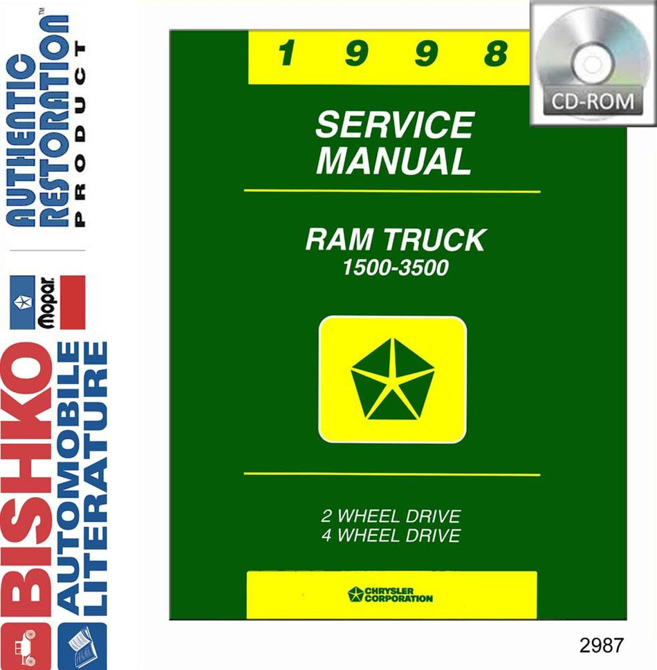 bishko automotive literature 1998 Dodge 1500-3500 Ram Pickup Truck Shop Service Repair Manual CD Engine