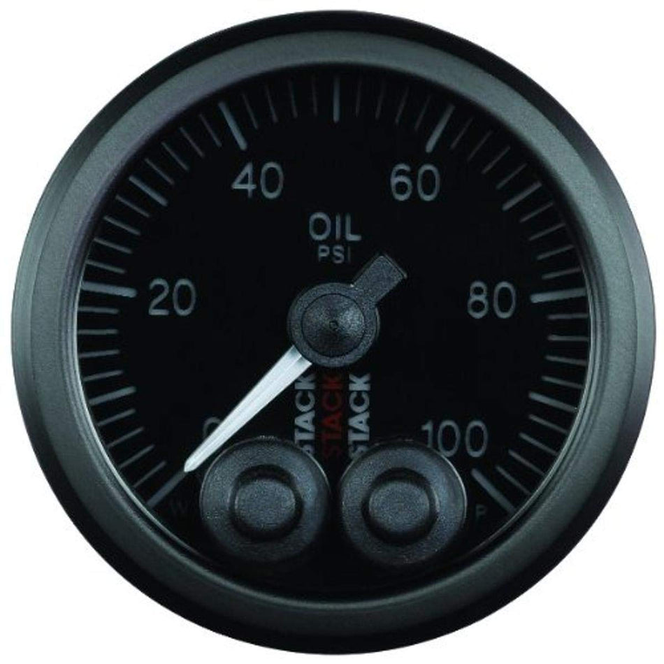 STACK ST3502 Pro-Control Black 52mm 1/8 NPTF Male 0-100 PSI Oil Pressure Gauge