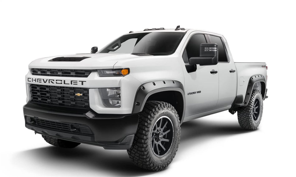 Bushwacker Forge Pocket/Rivet Style Front & Rear Fender Flares | 4-Piece Set, Black, Textured Finish | 48146-08 | Fits 2020-2024 Chevrolet Silverado 2500 HD, 3500 HD