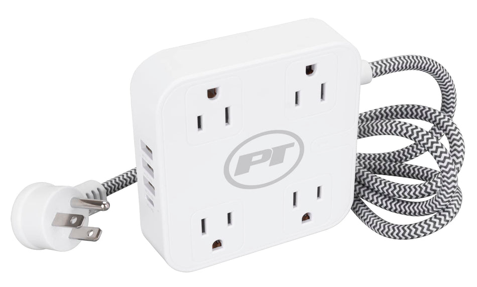Performance Tool W2266 8-in-1 Power Strip with 4 Outlets, 3 USB and 1 USB-C Ports, Smart Chip, Fire-Retardant Casing, and Mounting Holes