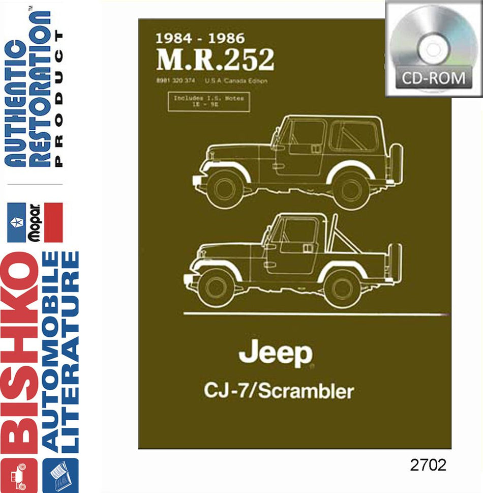bishko automotive literature 1984 1985 1986 Jeep Cj-7 Scrambler Shop Service Repair Manual CD Engine