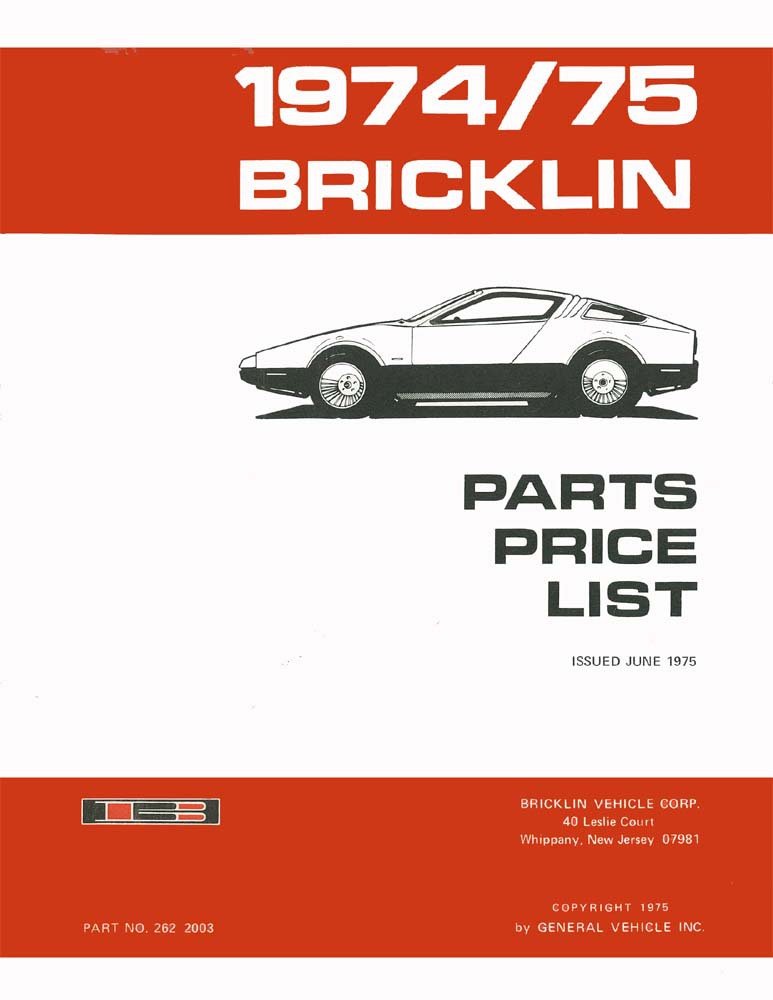 bishko automotive literature 1974 1975 BRICKLIN Parts Numbers Book List Guide Interchange