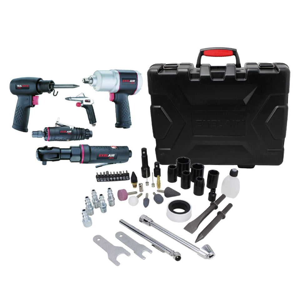 EXELAIR by Milton 50-PC Light-weight Composite Automotive Air Tools with High Torque Impact Wrench, Ratchet, Die Grinder, Air Hammer & Blow Gun