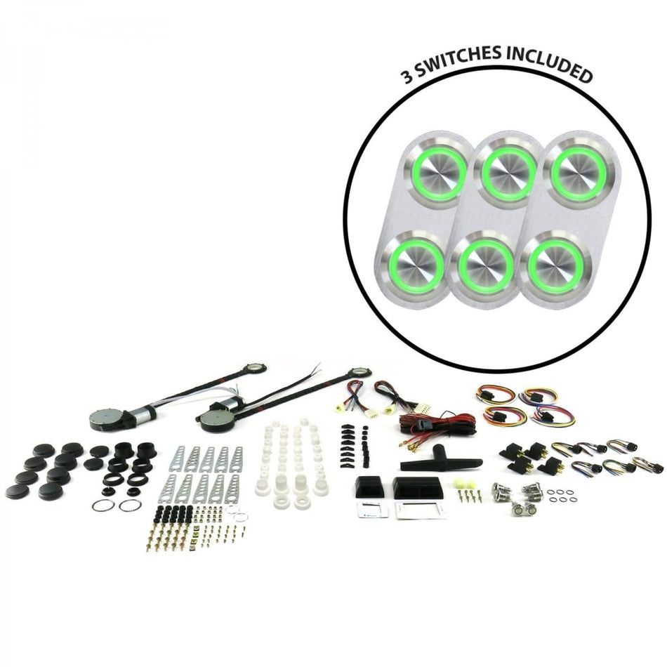 AutoLoc Power Accessories 18498 2-Door Power Window Kit (with 3 Daytona Billet Switches - Green Illumination)