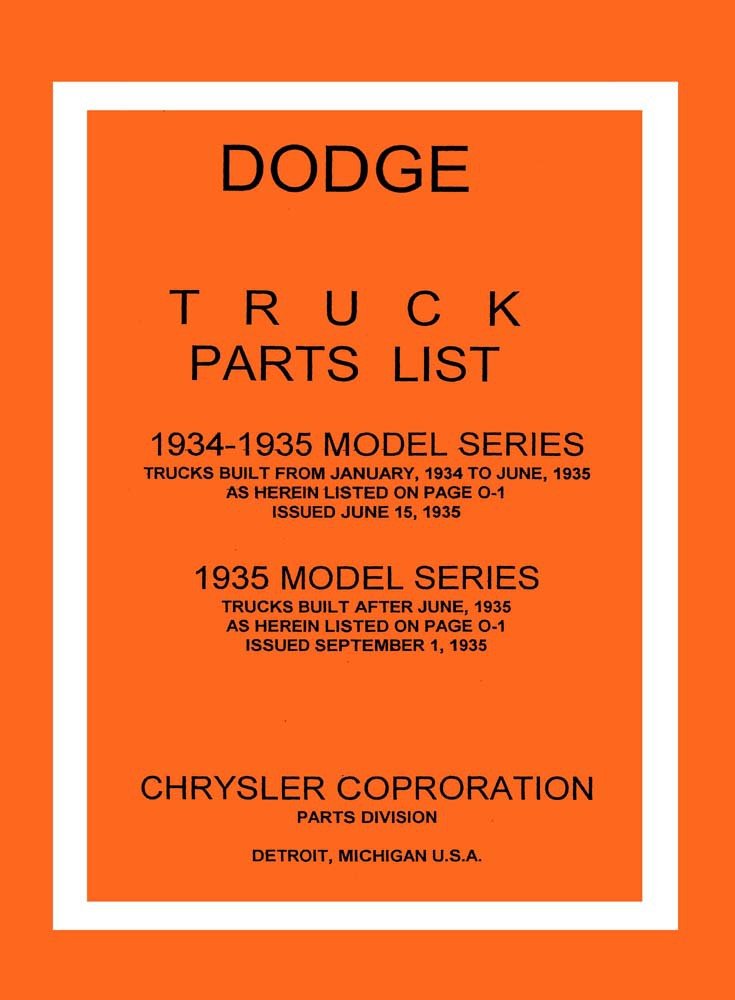 bishko automotive literature 1934 1935 Dodge Truck Parts Numbers Book List Interchange Drawings OEM